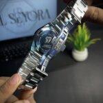 Tissot PRX - blue with white straps back view & butterfly lock