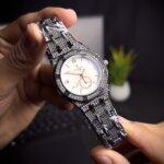 Women watch diamond dial white with close front view