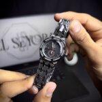 Women watch diamond dial black with front view & straps