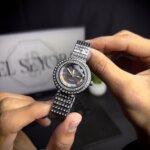 Women watch circle black with wrist view