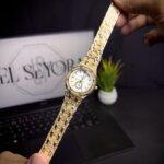 Women watch hex golden with natural color front look