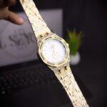 Women watch hex white-gold front side with open straps