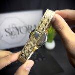 Women watch hex golden back view with golden straps