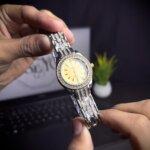 Women watch two tone with yellow color