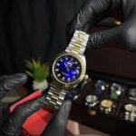 Rolex day-date blue withblue dialer view in golden & silver straps