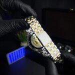 Rolex automatic movement two tone back view with straps & black lock