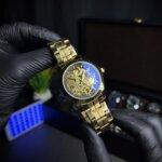 Rolex skeleton automatic wrist view with golden look
