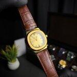 Patek phillippe Geneve front view with brown straps